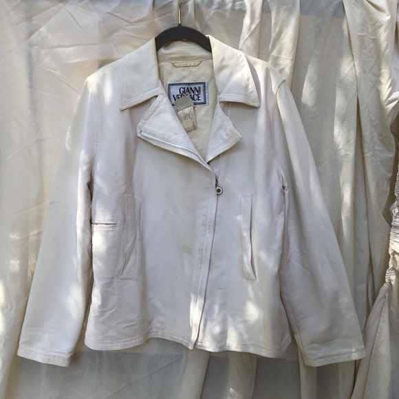 VINTAGE VERSACE White Zip Up Jacket - Picture 5 of 12